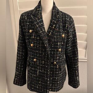 Elegant Black Tweed Double-Breasted Jacket no brand